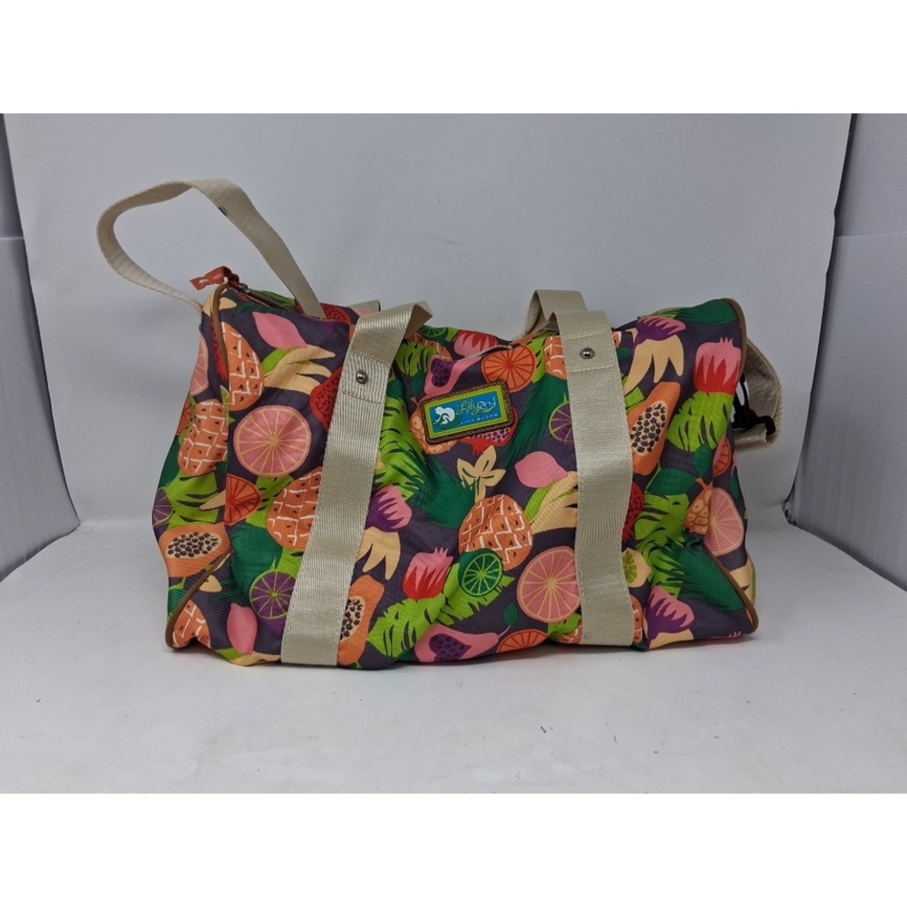 Lily Bloom LilyZen Tropical Fruit Print Duffle Bag Recycled Karma Bloom Purple